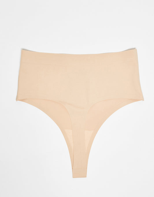 Bye Bra invisible mid waist shaping thong in beige