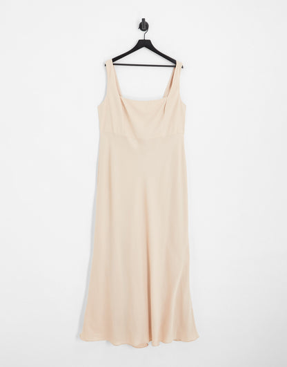 ASOS DESIGN Bridesmaid Curve satin square neck maxi dress in blush