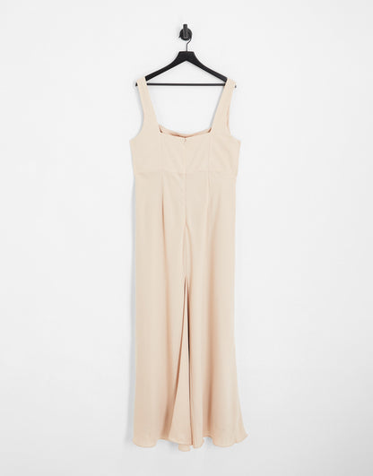 ASOS DESIGN Bridesmaid Curve satin square neck maxi dress in blush