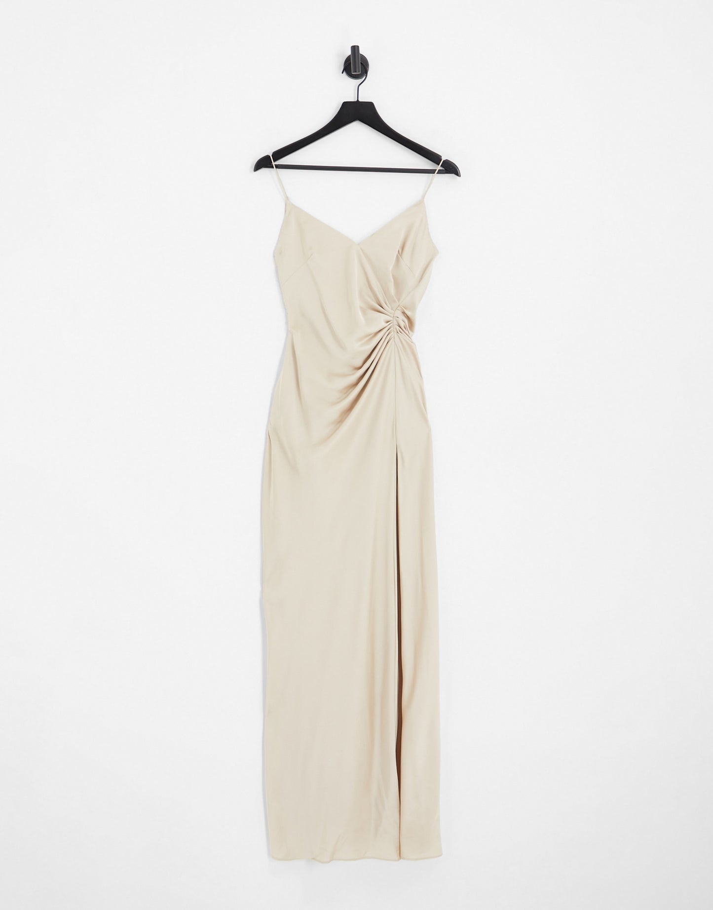 ASOS DESIGN Bridesmaid satin cami maxi dress with drape detail in oyster