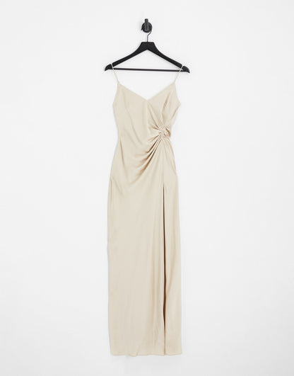 ASOS DESIGN Bridesmaid satin cami maxi dress with drape detail in oyster