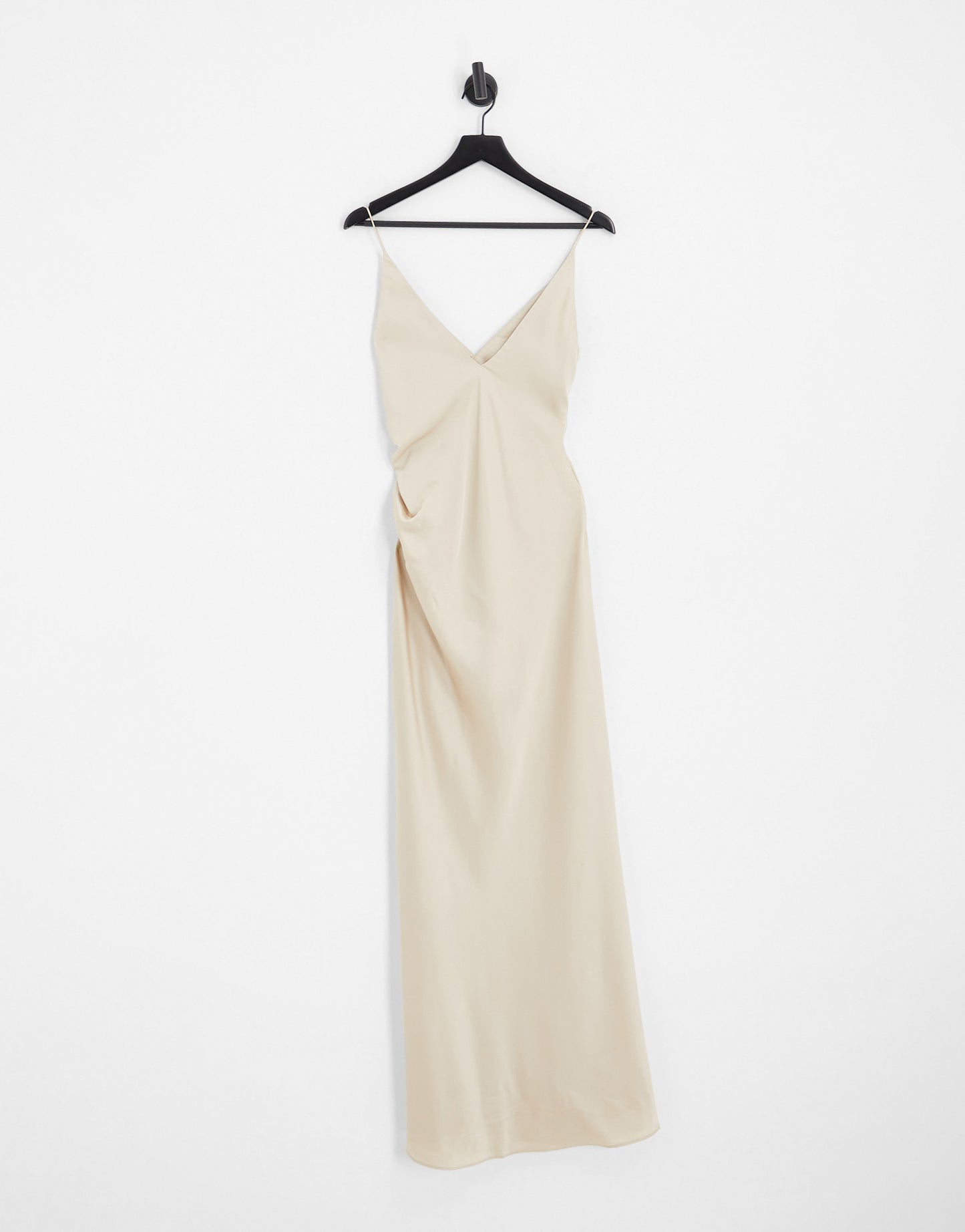 ASOS DESIGN Bridesmaid satin cami maxi dress with drape detail in oyster