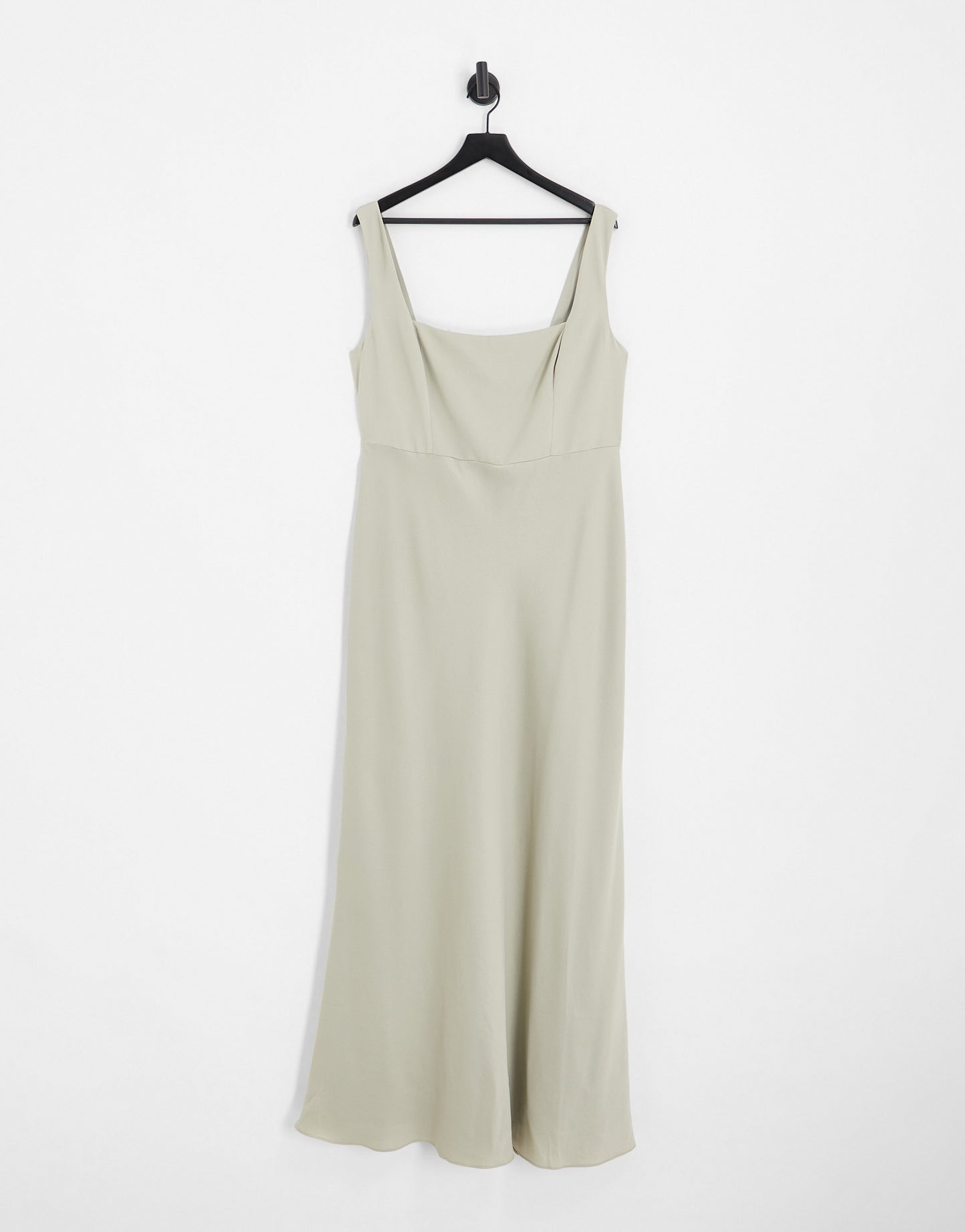 ASOS DESIGN Bridesmaid Curve satin square neck maxi dress in sage green