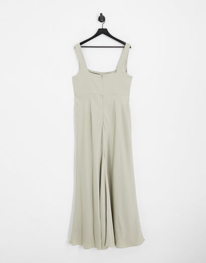 ASOS DESIGN Bridesmaid Curve satin square neck maxi dress in sage green