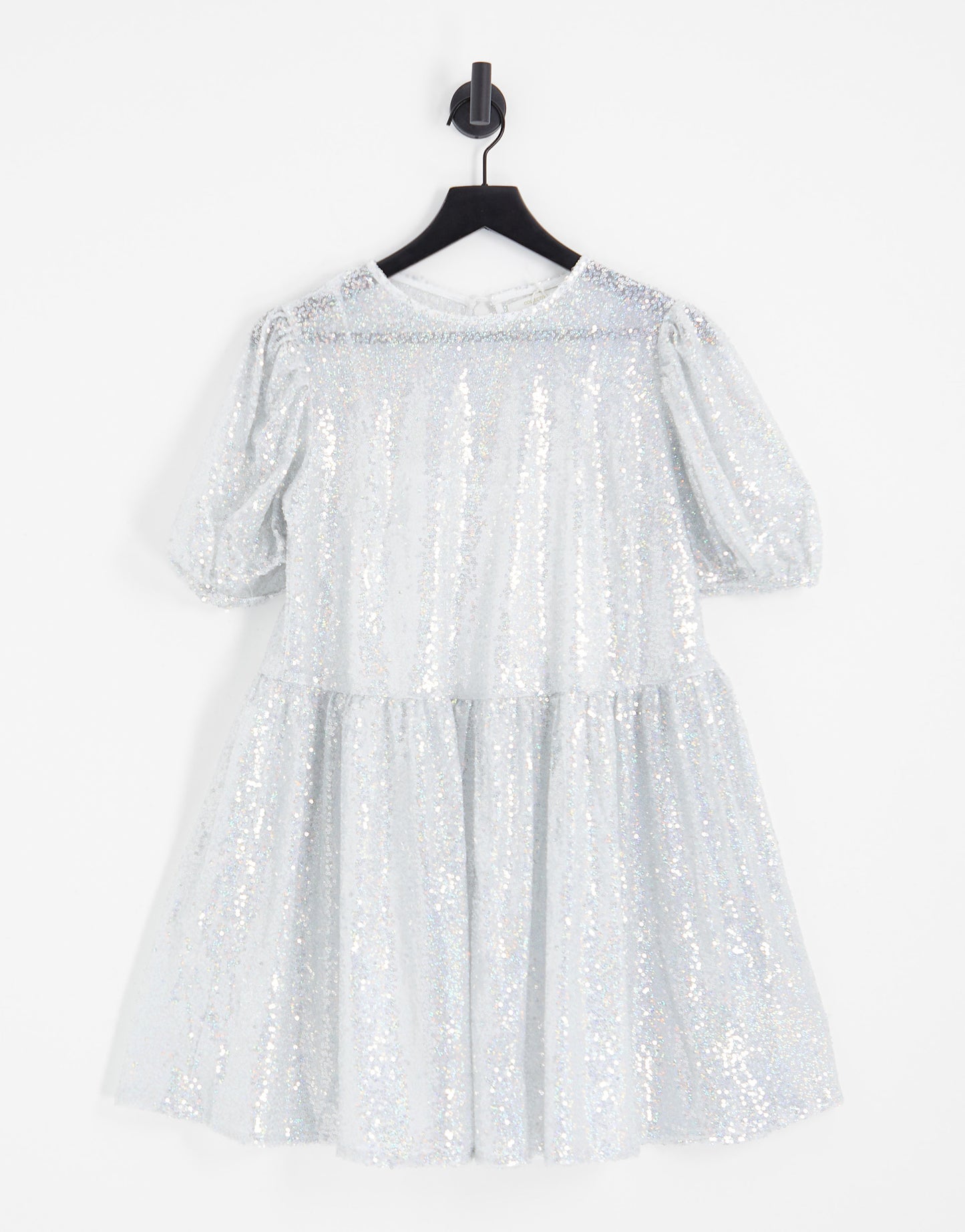 Collective the Label Petite exclusive puff sleeve sequin mini dress in silver