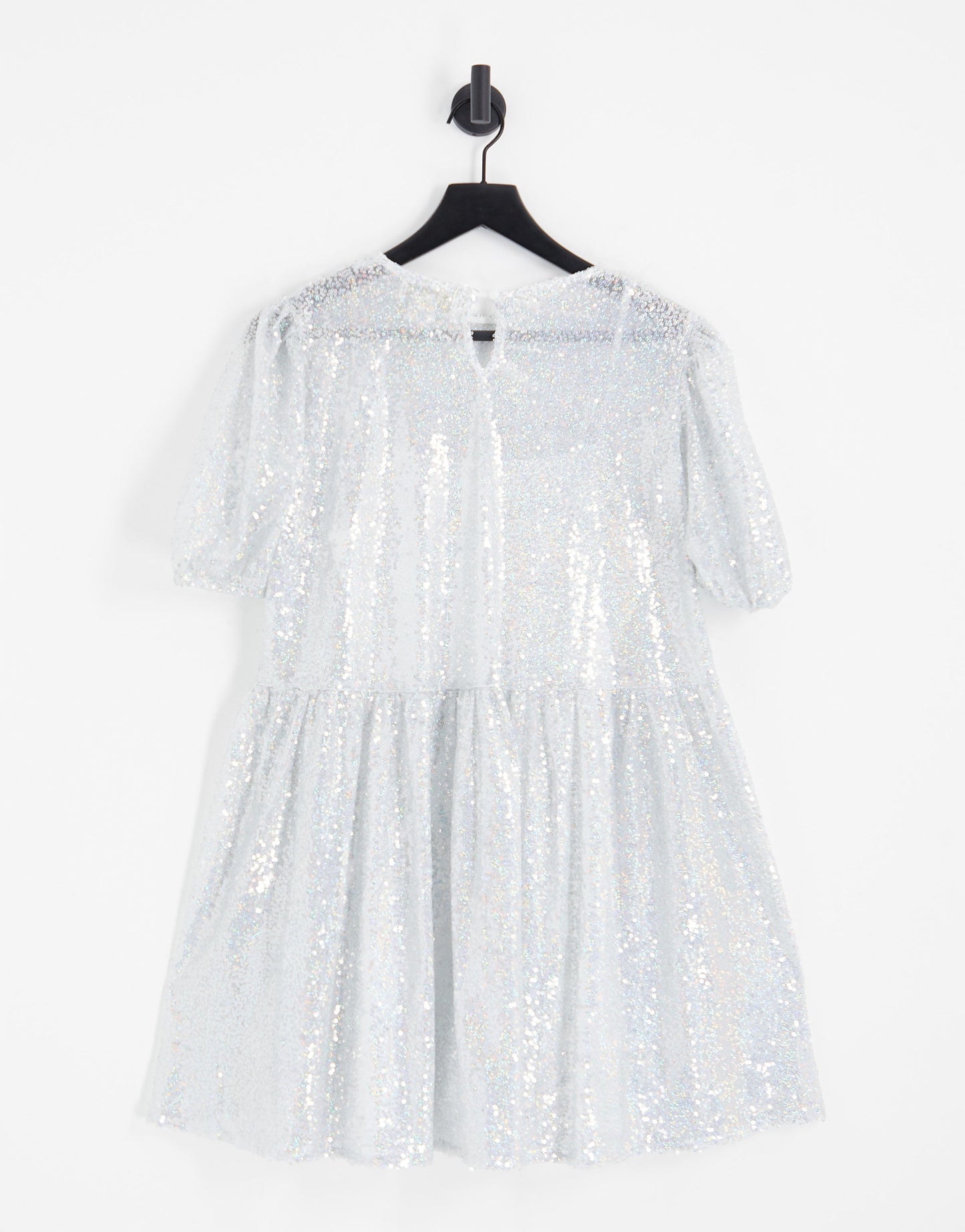 Collective the Label Petite exclusive puff sleeve sequin mini dress in silver