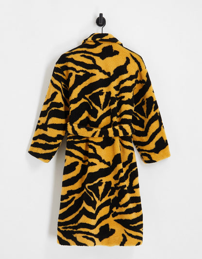 Pieces Petite exclusive longline teddy coat in yellow animal