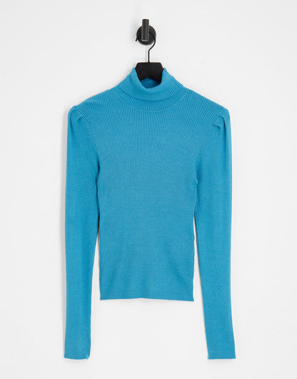 Y.A.S. Jenny ribbed roll neck jumper in bright blue