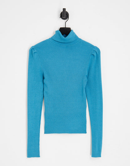 Y.A.S. Jenny ribbed roll neck jumper in bright blue