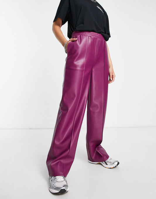 ASOS DESIGN straight faux leather jogger trouser in plum