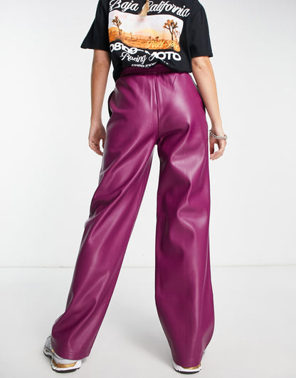 ASOS DESIGN straight faux leather jogger trouser in plum