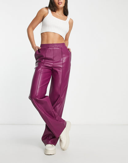 ASOS DESIGN Tall straight faux leather jogger trouser in plum