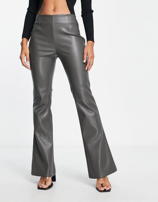 ASOS DESIGN flare faux leather trouser in grey