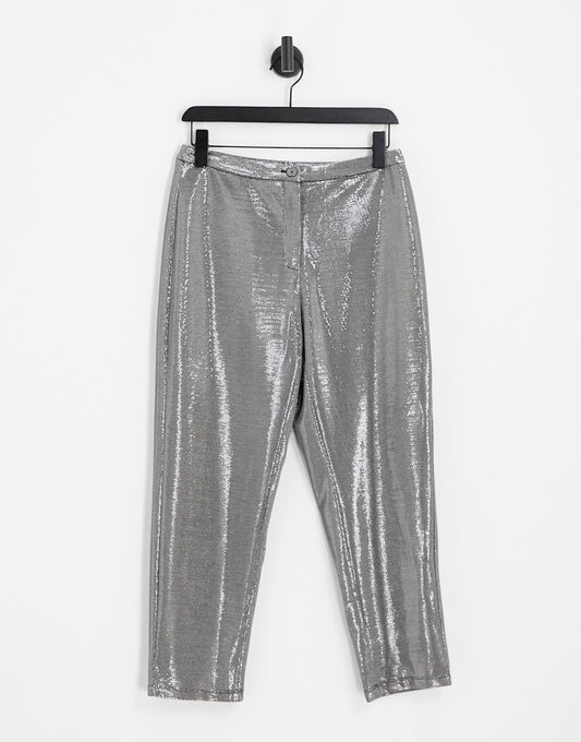 Vila tailored party tapered trousers co-ord in silver