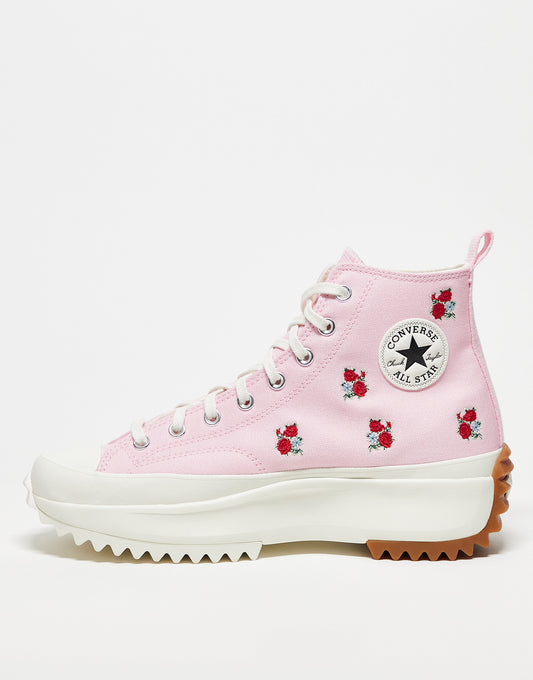 Converse Run Star Hike Hi trainers with flower embroidery in pink