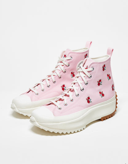 Converse Run Star Hike Hi trainers with flower embroidery in pink