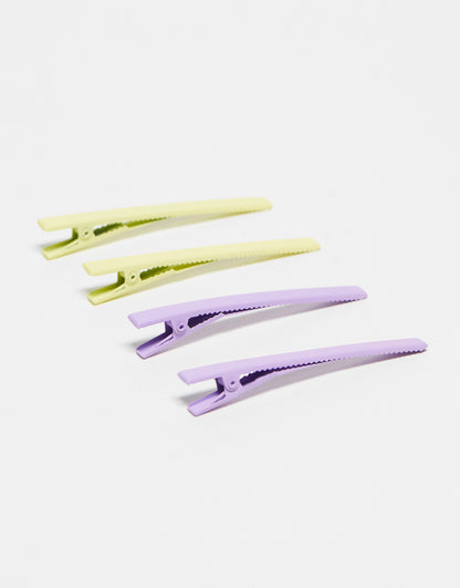 French Connection 4 pack pastel hair clips in lilac and yellow