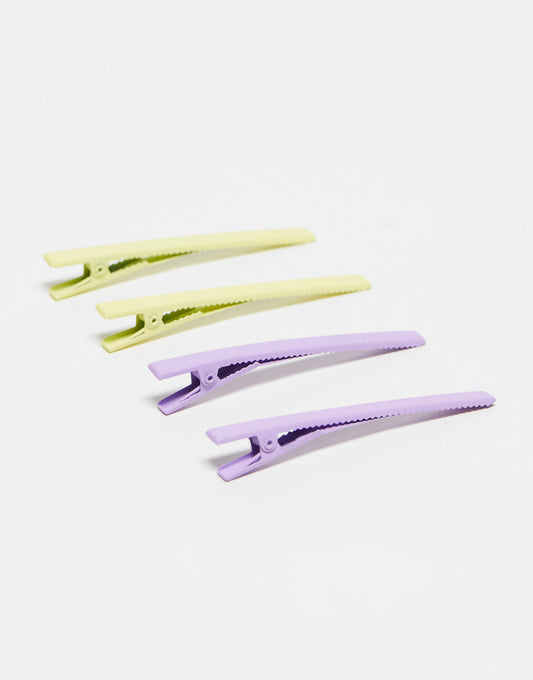 French Connection 4 pack pastel hair clips in lilac and yellow