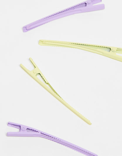 French Connection 4 pack pastel hair clips in lilac and yellow