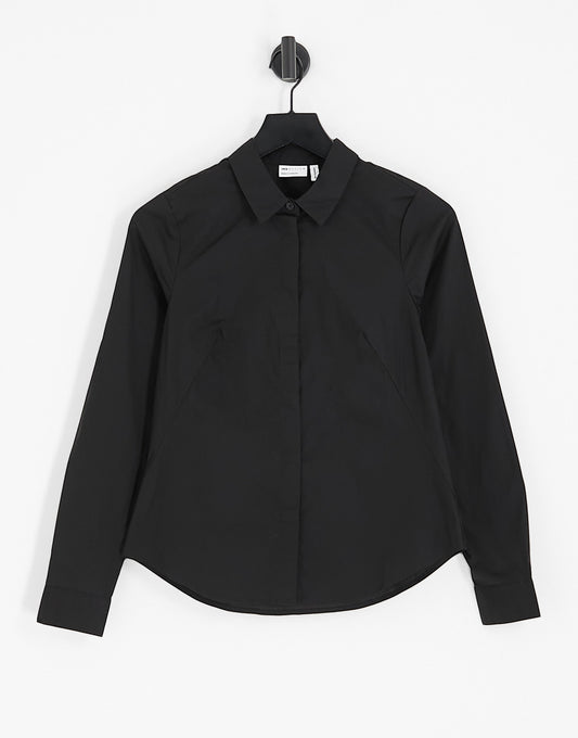 ASOS DESIGN long sleeve fitted shirt in black