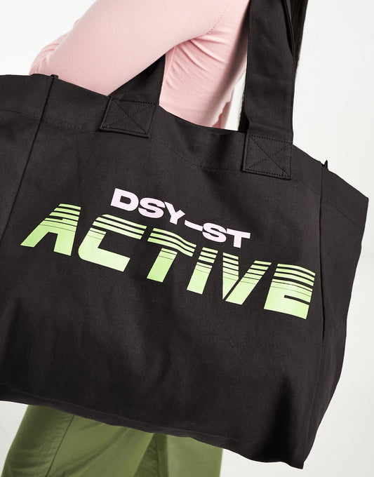 Daisy Street Active Neon shopper tote bag in black