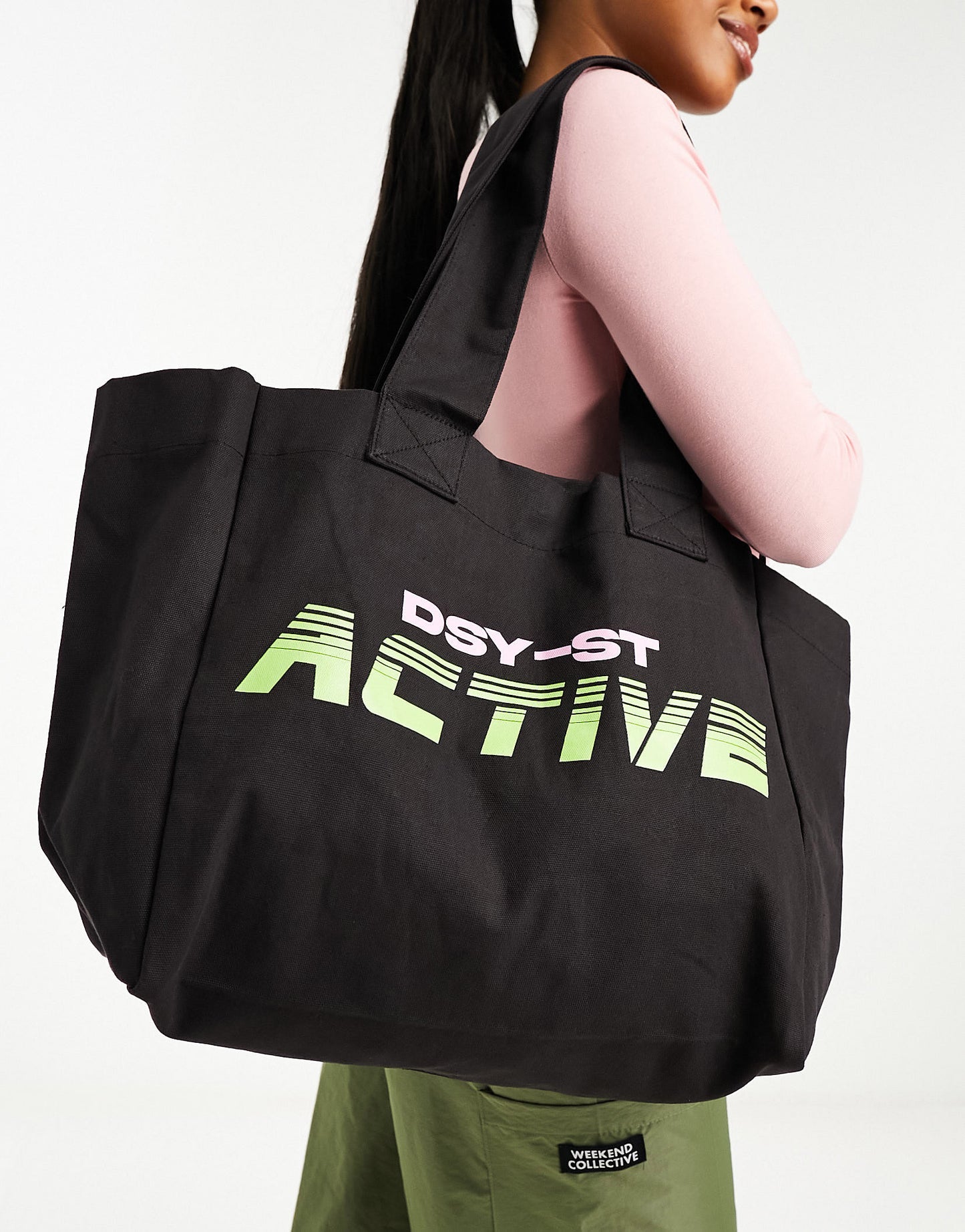 Daisy Street Active Neon shopper tote bag in black