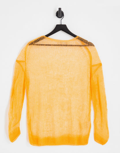 Weekday Tilly transparent fine knit jumper in bright orange