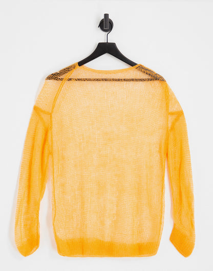 Weekday Tilly transparent fine knit jumper in bright orange