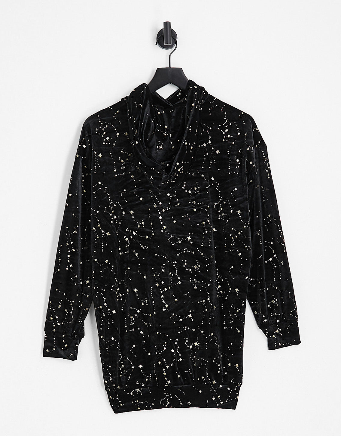 Night velvet oversized lounge hoodie in black with gold stars