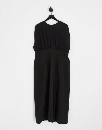 ASOS DESIGN Curve blouson sleeveless midi dress with pocket and split detail in black