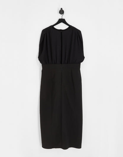 ASOS DESIGN Curve blouson sleeveless midi dress with pocket and split detail in black