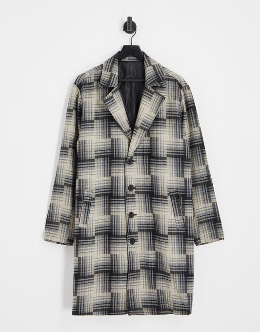 Bolongaro Trevor wool mix duster coat in black and beige check