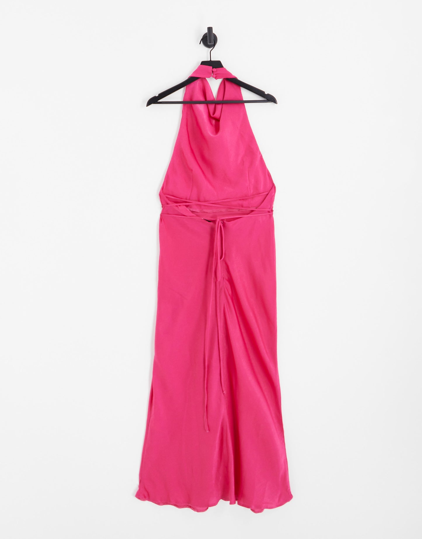 ASOS DESIGN Tall cowl neck halter midi with tie wrap waist in bright pink