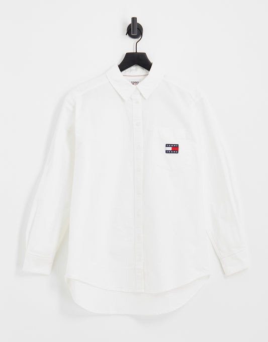 Tommy Jeans cotton badge boyfriend shirt in white