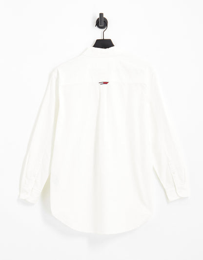 Tommy Jeans cotton badge boyfriend shirt in white