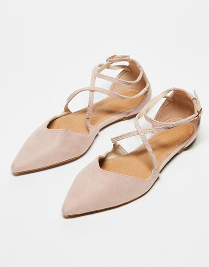 ASOS DESIGN Wide Fit Larna pointed ballet flats in beige