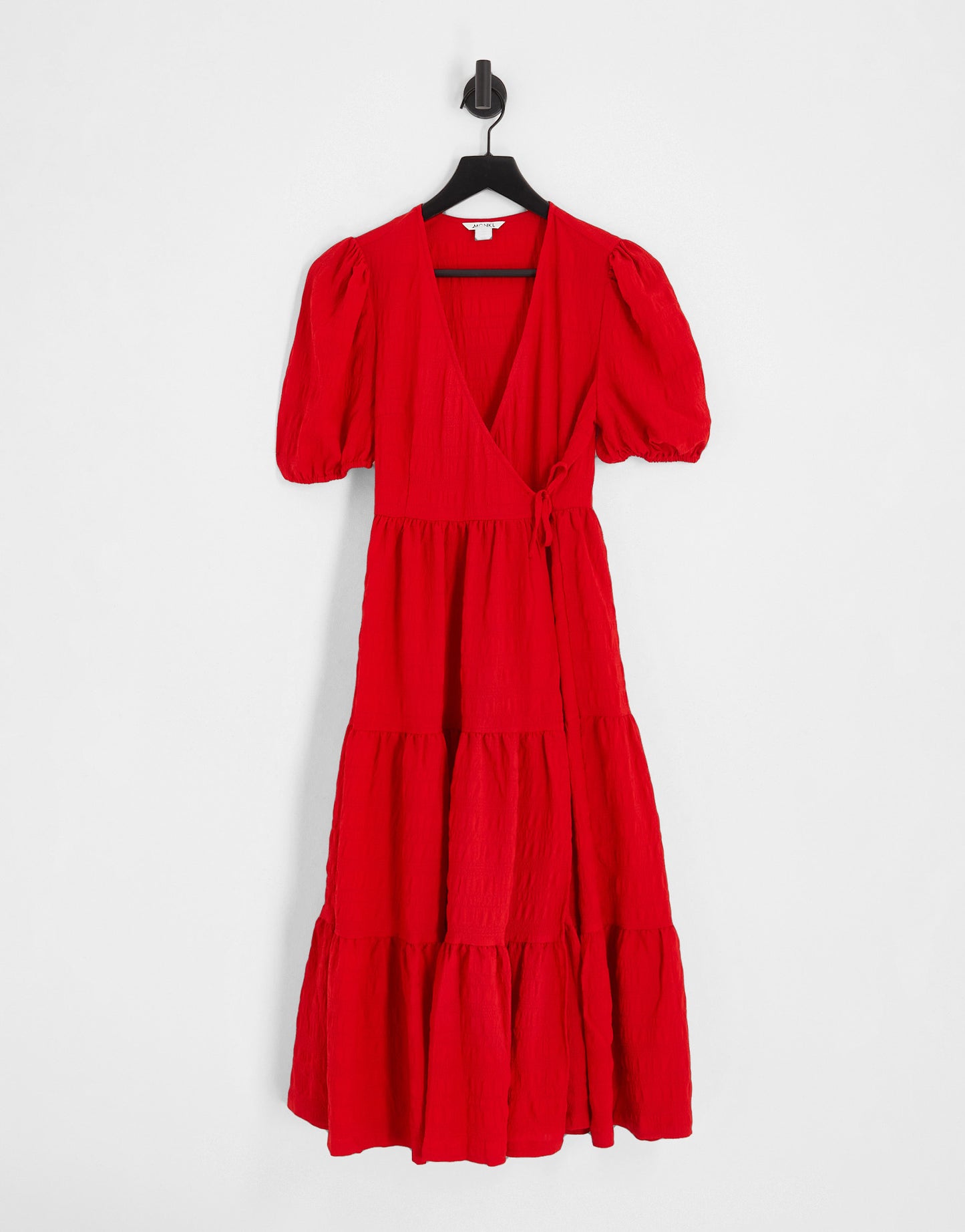 Monki tiered midaxi dress with wrap front detail in bright red