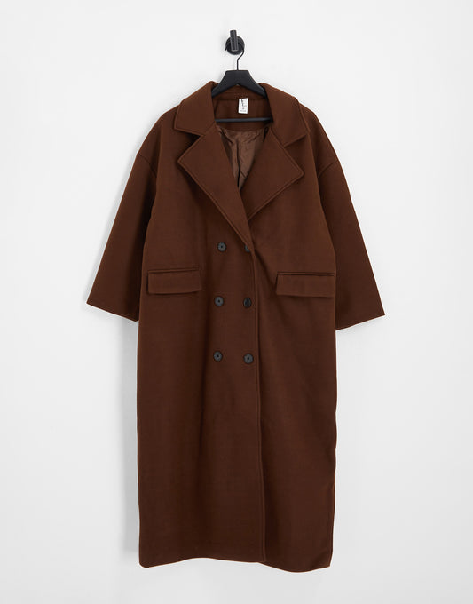 Violet Romance Plus oversized double breasted coat in chocolate brown