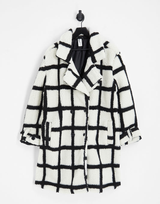 Violet Romance Plus oversized borg coat in grid print