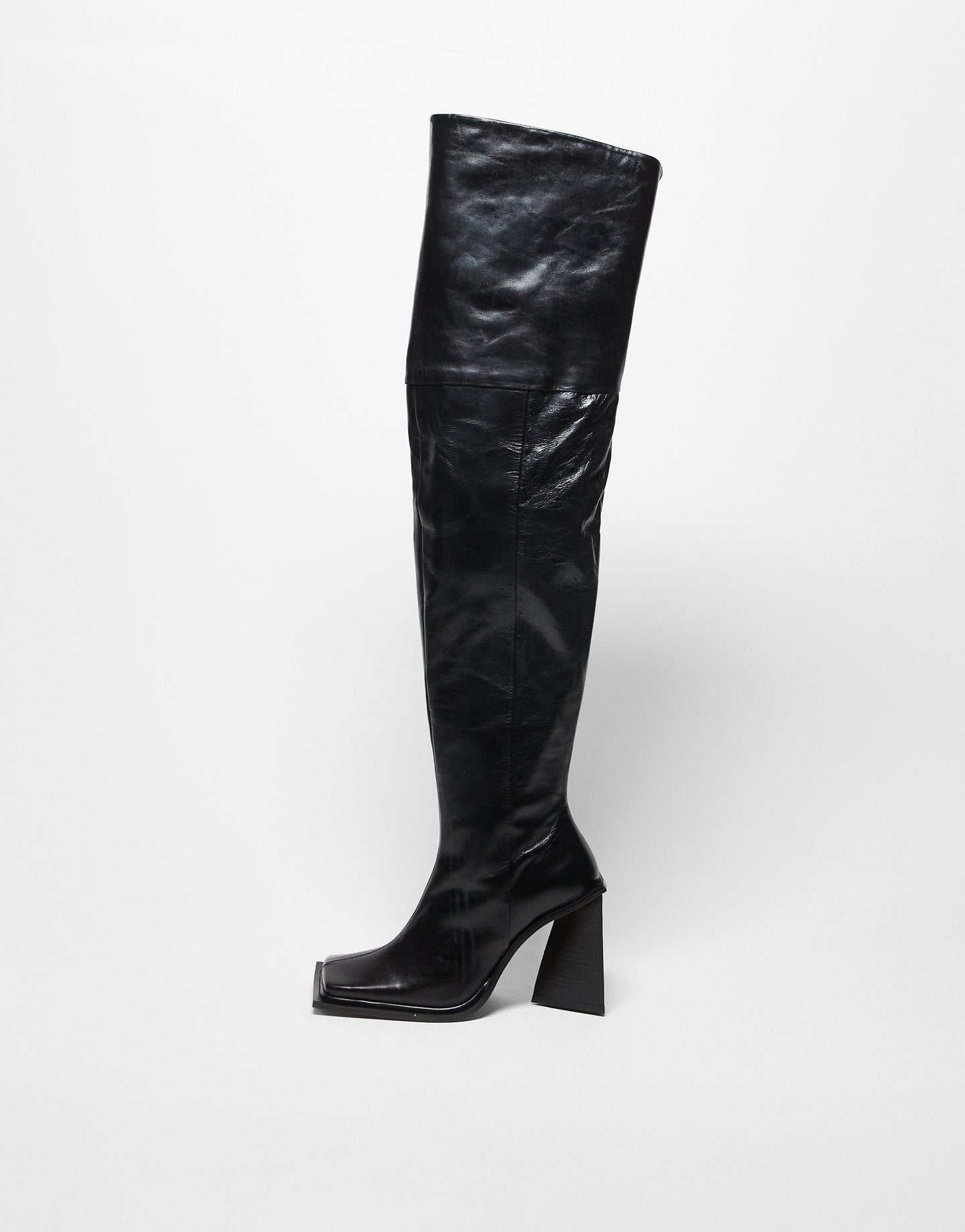 TOPSHOP LIMITED EDITION Freya premium leather thigh high square toe boot in black