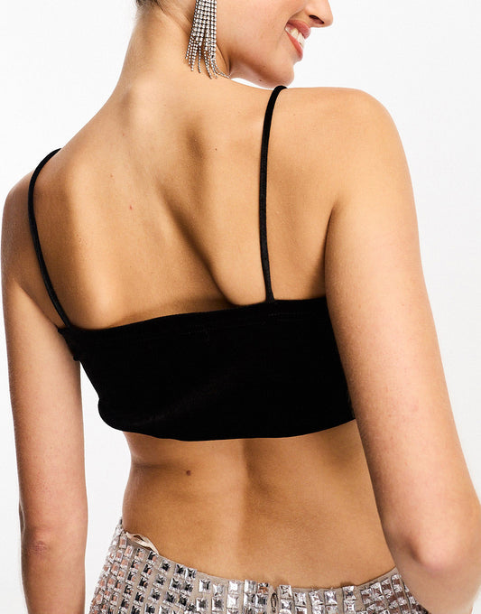 QED London cami bralet with diamante buckle co-ord in black