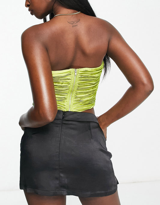 ASYOU ruffle pleated bandeau top in lime