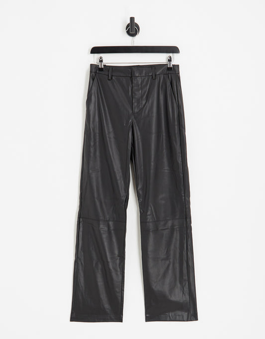 Vero Moda leather look high waisted straight leg trousers in black