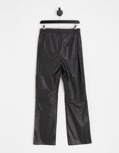 Vero Moda leather look high waisted straight leg trousers in black