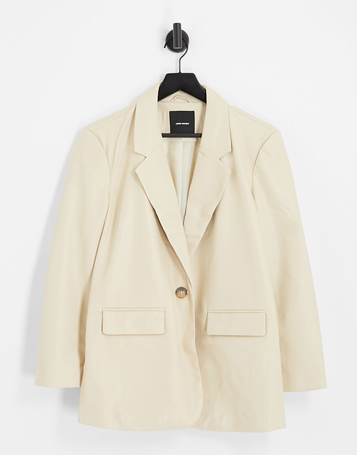 Vero Moda tailored leather look suit blazer in cream