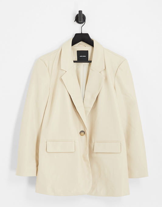 Vero Moda tailored leather look suit blazer in cream