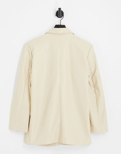 Vero Moda tailored leather look suit blazer in cream