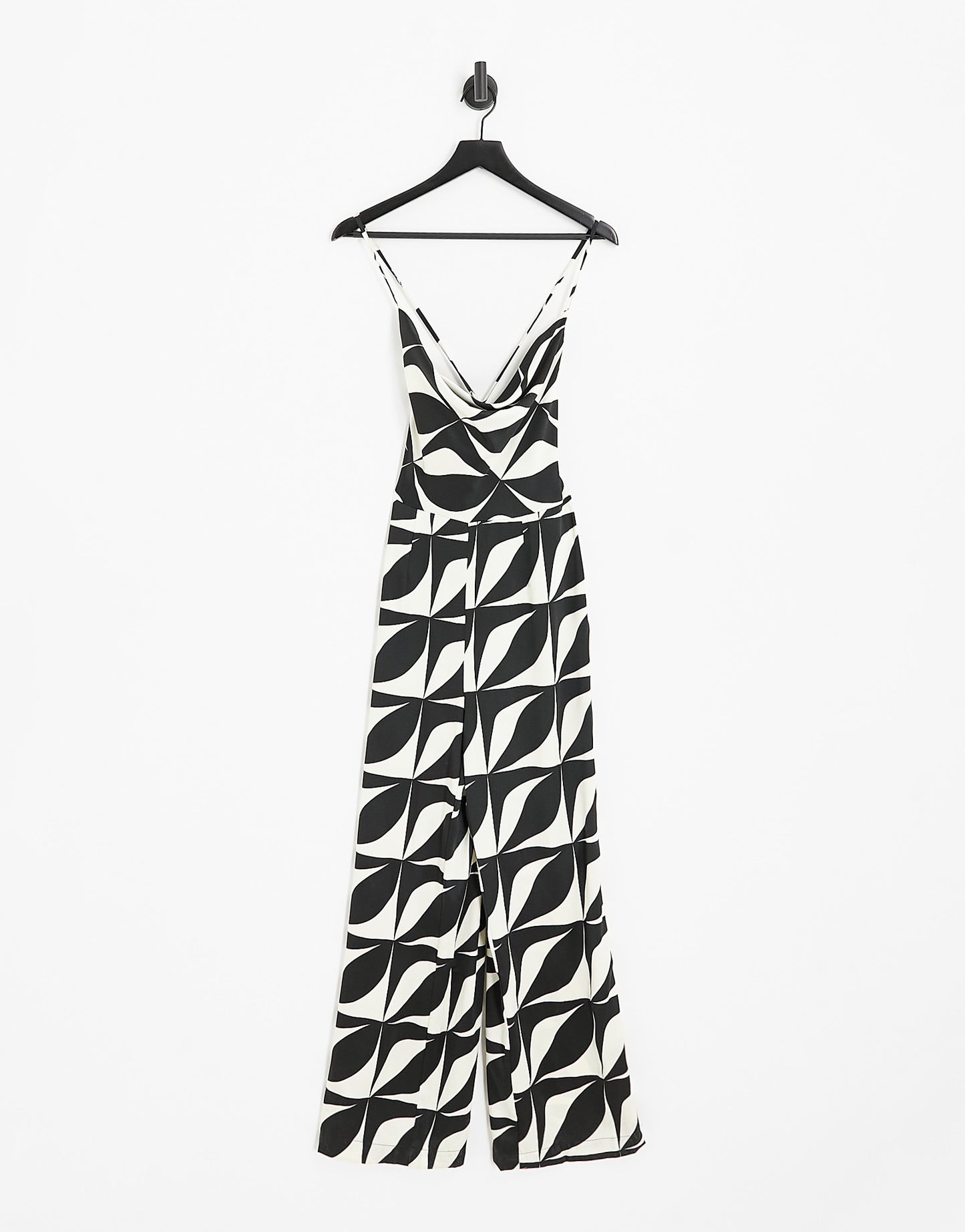 Vero Moda Petite satin jumpsuit with cross back in mono print