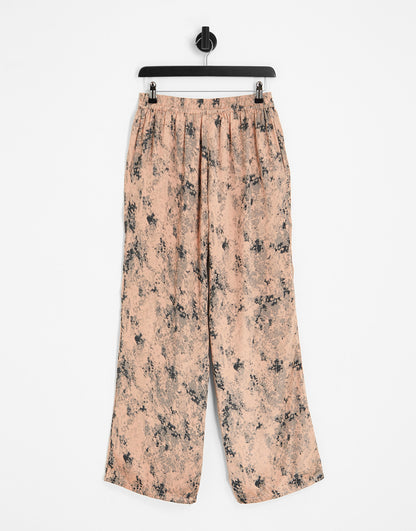 River Island co-ord printed wide leg trouser in pink satin