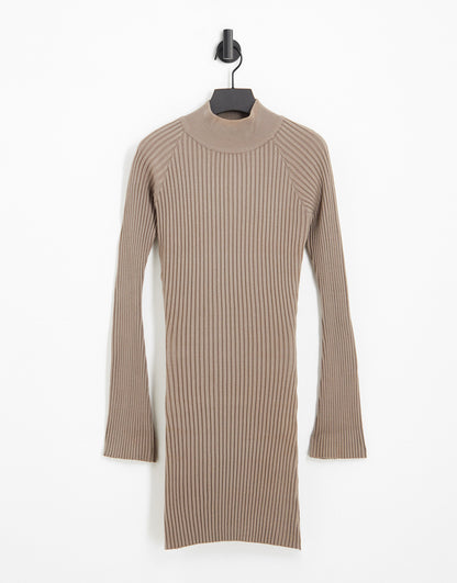 Pretty Lavish high neck knitted mini dress in mocha